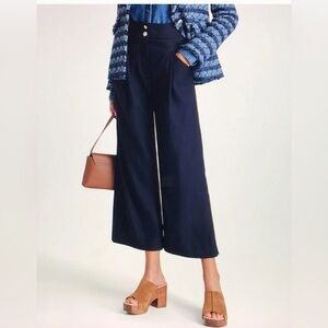 Veronica Beard Kuna Pleated Wide-Leg Crop Trouser